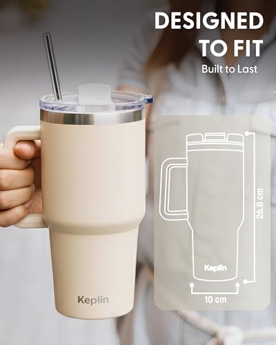 Keplin 40 oz / 1200 ml Insulated Travel Tumbler – Double Wall Stainless Steel Cup with Leak-Proof Lid, Thermal Flask Keeps Drinks Hot & Cold, Dishwasher Safe, Fits Car Cup Holders - Cream White