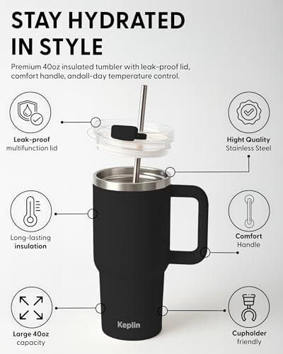 Keplin 40 oz / 1200 ml Insulated Travel Tumbler – Double Wall Stainless Steel Cup with Leak-Proof Lid, Thermal Flask Keeps Drinks Hot & Cold, Dishwasher Safe, Fits Car Cup Holders - Cream White
