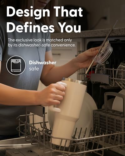 Keplin 40 oz / 1200 ml Insulated Travel Tumbler – Double Wall Stainless Steel Cup with Leak-Proof Lid, Thermal Flask Keeps Drinks Hot & Cold, Dishwasher Safe, Fits Car Cup Holders - Cream White