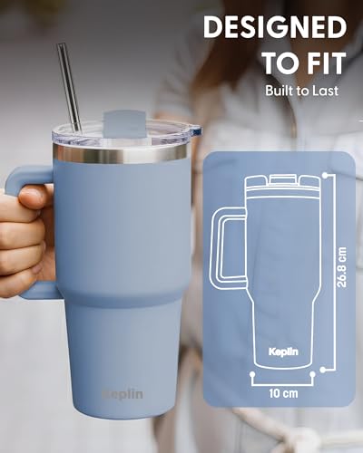 Keplin 40 oz / 1200 ml Insulated Travel Tumbler – Double Wall Stainless Steel Cup with Leak-Proof Lid, Thermal Flask Keeps Drinks Hot & Cold, Dishwasher Safe, Fits Car Cup Holders - Cream White