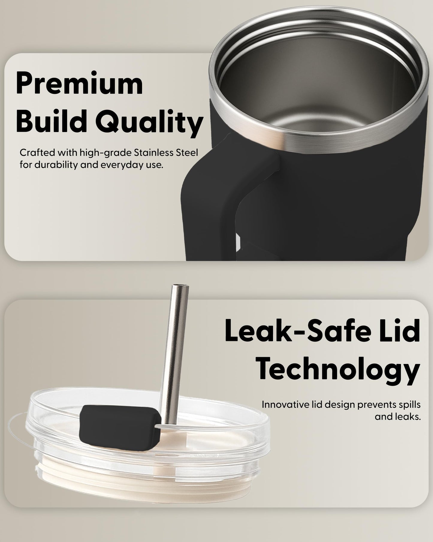 Keplin 40 oz / 1200 ml Insulated Travel Tumbler – Double Wall Stainless Steel Cup with Leak-Proof Lid, Thermal Flask Keeps Drinks Hot & Cold, Dishwasher Safe, Fits Car Cup Holders - Cream White