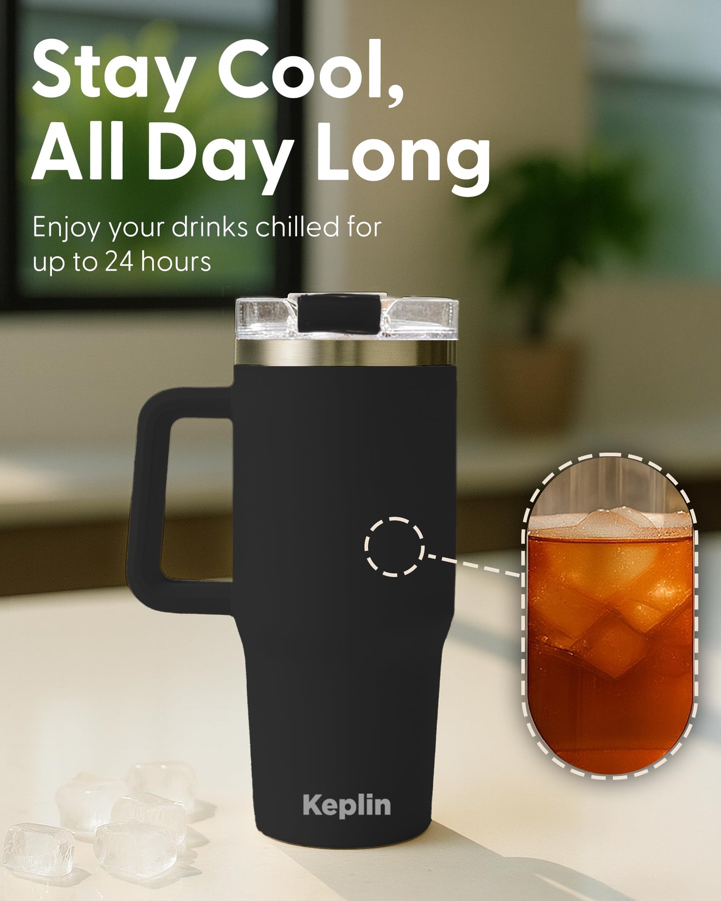 Keplin 40 oz / 1200 ml Insulated Travel Tumbler – Double Wall Stainless Steel Cup with Leak-Proof Lid, Thermal Flask Keeps Drinks Hot & Cold, Dishwasher Safe, Fits Car Cup Holders - Cream White