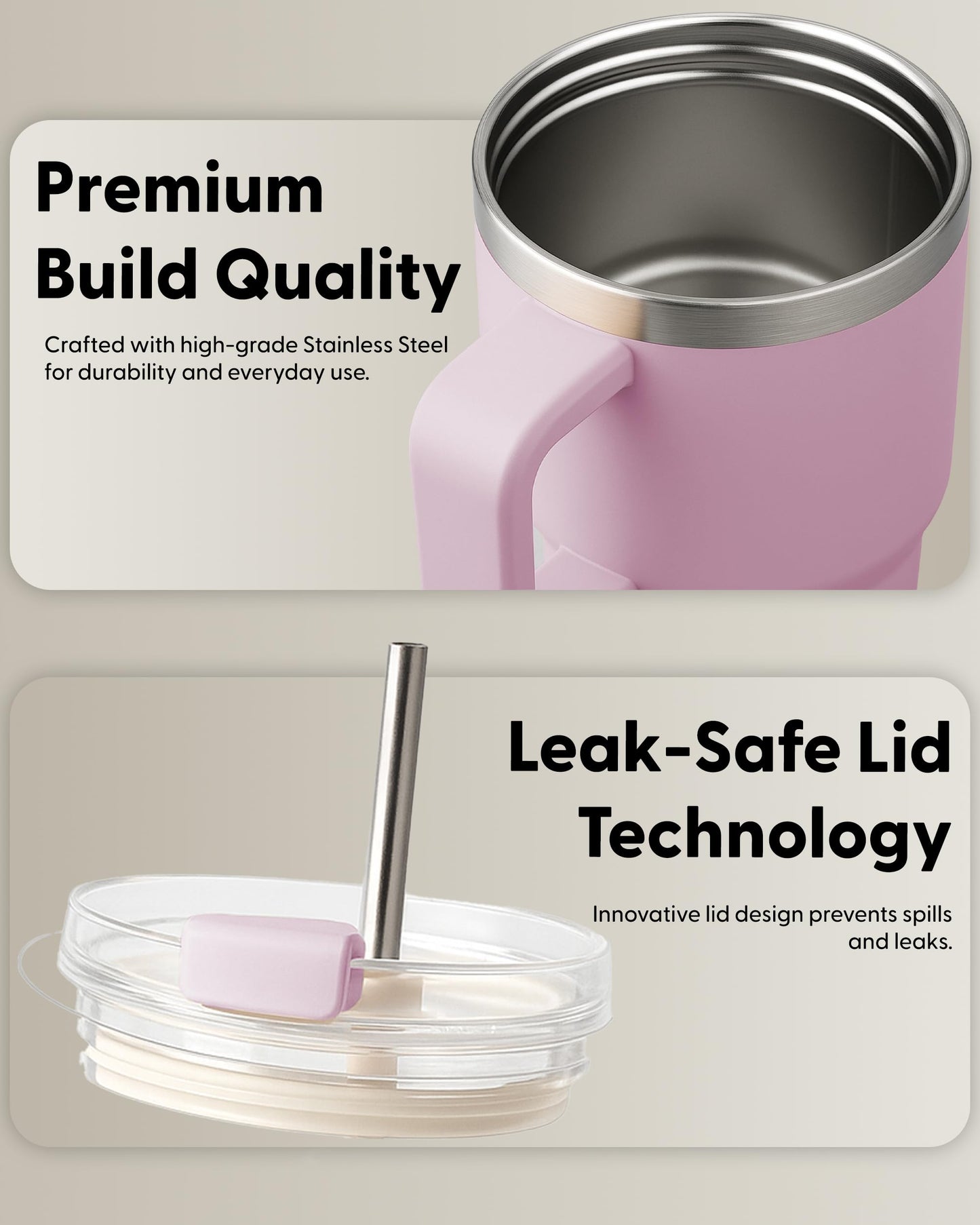 Keplin 40 oz / 1200 ml Insulated Travel Tumbler – Double Wall Stainless Steel Cup with Leak-Proof Lid, Thermal Flask Keeps Drinks Hot & Cold, Dishwasher Safe, Fits Car Cup Holders - Cream White