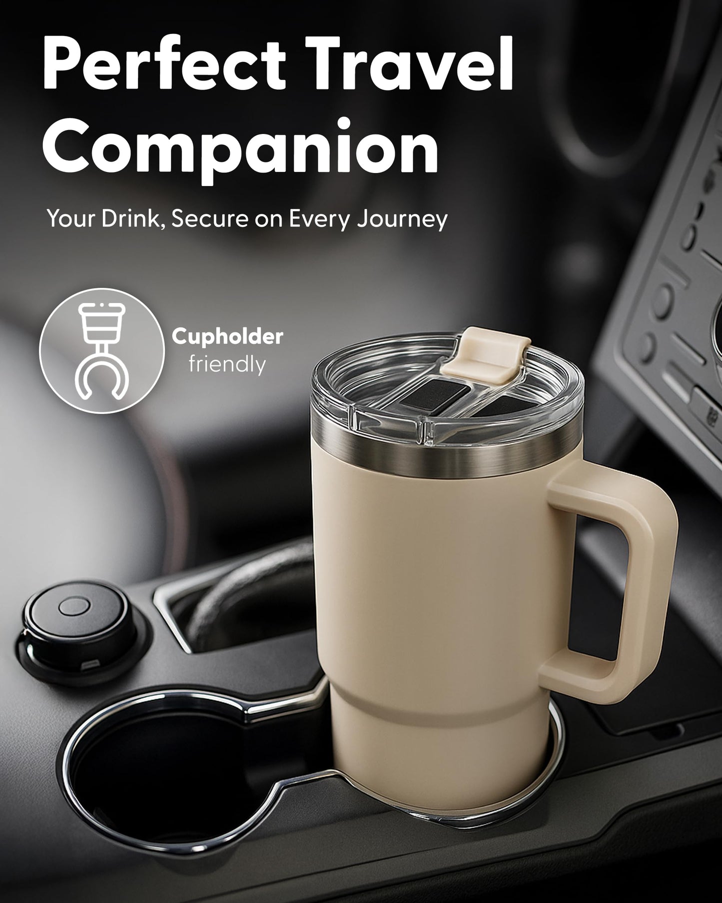 Keplin 40 oz / 1200 ml Insulated Travel Tumbler – Double Wall Stainless Steel Cup with Leak-Proof Lid, Thermal Flask Keeps Drinks Hot & Cold, Dishwasher Safe, Fits Car Cup Holders - Cream White