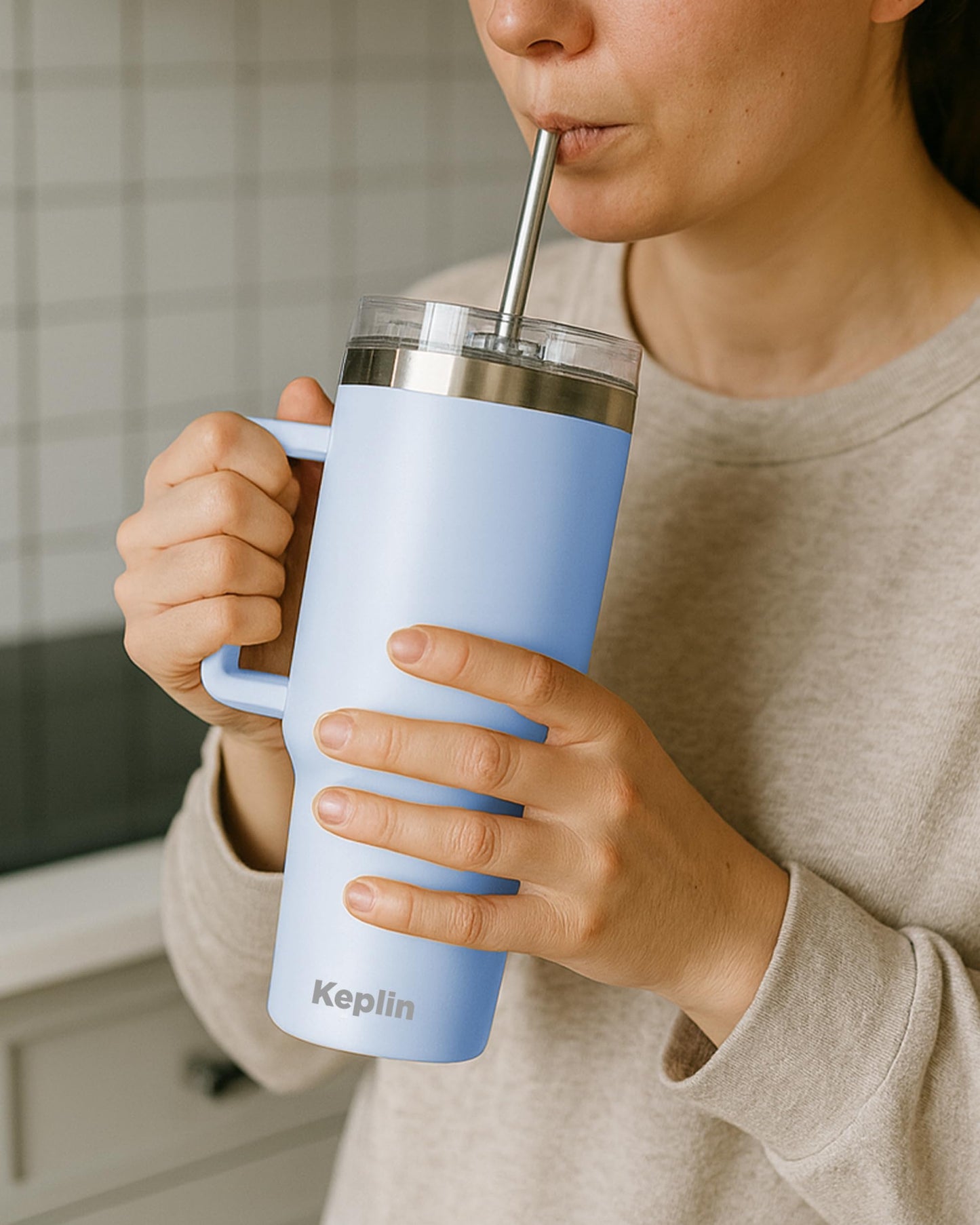 Keplin 40 oz / 1200 ml Insulated Travel Tumbler – Double Wall Stainless Steel Cup with Leak-Proof Lid, Thermal Flask Keeps Drinks Hot & Cold, Dishwasher Safe, Fits Car Cup Holders - Cream White